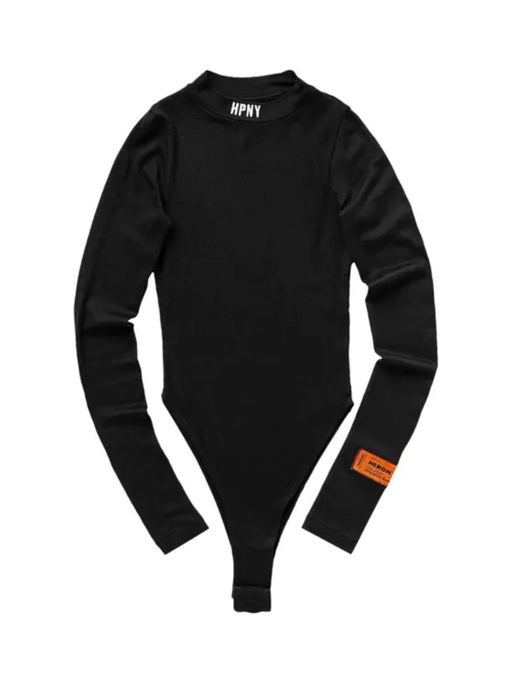 Heron Preston Black Long-Sleeve Bodysuit with Orange Tag Detail
